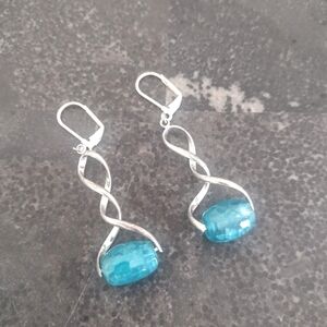 Silver and Blue Dragon's Veins Twisted Earrings
